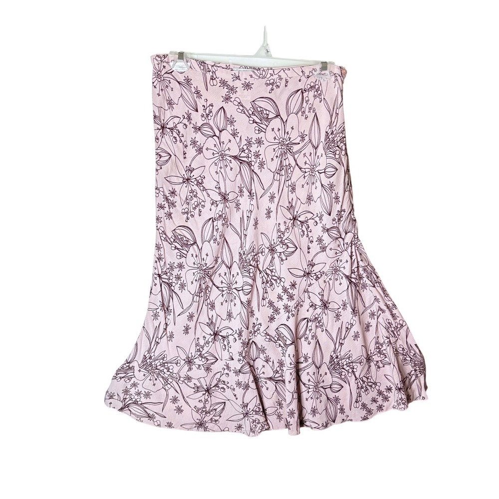 Floral Midi Skirt Womens 8 Pink A-Line Flowy Boho Romantic Girlhoodcore